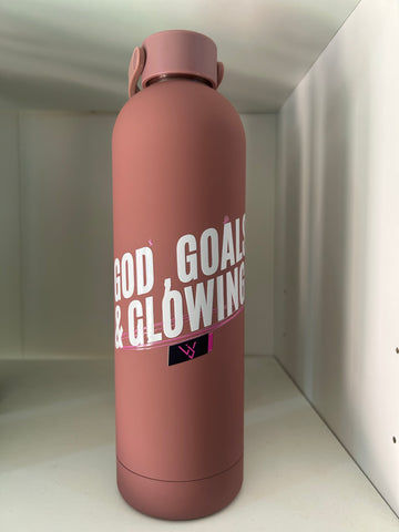 God, Goals, and Glowing Stainless Steel Water Bottle